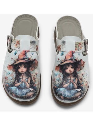 Tonny Black Kadın Beyaz Rahat Kalıp Baskılı Tokalı Terlik