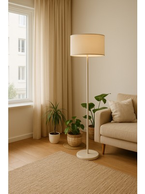 Allians Beyaz Kumaş Lambader, Gold Detaylı Şapkalı, Dekoratif ve Modern Tasarım