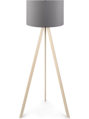 Allians Şık Ahşap Üç Ayaklı Gri Lambader, Modern ve Zarif Dekorasyon Parçası