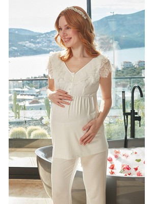 Aqua Inci Detay Dantelli Lohusa Pijama Takımı