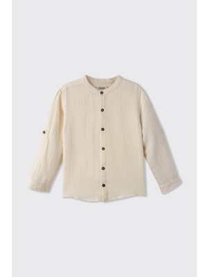 Panço Erkek Çocuk Uzun Kollu Hakim Yaka Müslin Bej Gömlek