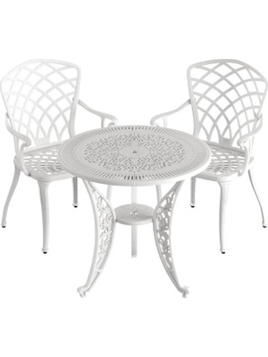 Ivf Beyaz Yuvarlak Masa + 2'li Hitit Sandalye