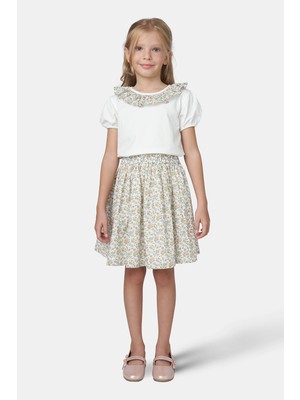 Panço Liberty Kumaş Yakası Fırfır Detaylı Kız Çocuk Tişört