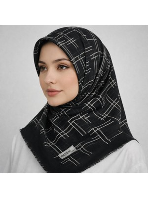 Sinem Emprime Koton Eşarp -  Siyah / BEYAZ-6292-02