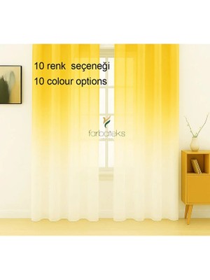 Farbateks Sarı Tül Perde Degrade Renk Üsten Renk Geçişli  2kat Pileli Tül Perde
