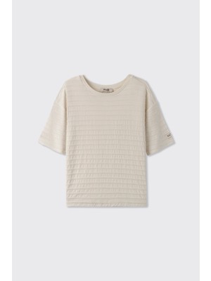 Panço Erkek Çocuk Yakası Rıbanalı Kısa Kollu Bej Tişört