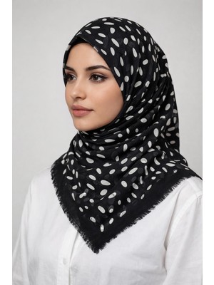 Sinem Emprime Koton Eşarp -  Siyah / BEYAZ-6292-08