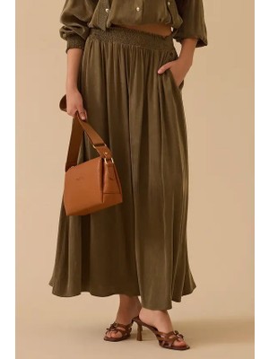 Seçil Kadın Elastik Bel Cepli Etek - Haki