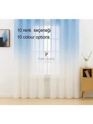 Farbateks Mavi Degrade Renk Üsten Renk Geçişli  2kat Pileli Tül Perde
