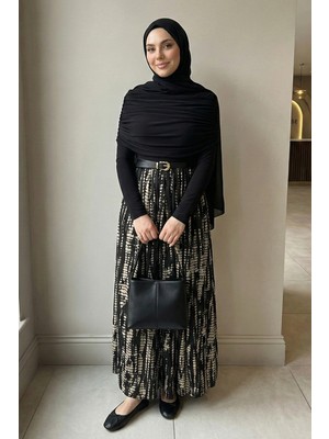 inStyle Şifon Sandy Kemerli Drapeli Siyah Puantiye Desen Elbise