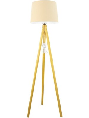 Allians Rustik Ahşap 3 Ayak Tripod Lambader, Doğal Açık Kahverengi Tasarım