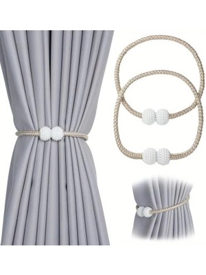 Storemax Uslucanmarketplace Bej Manyetik Perde Klipleri Iç Dekorasyon Inci Topları Tokası 2 Adet Perde Toplama Aparatı