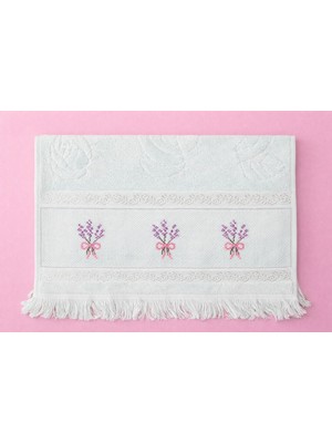 Vipfoni Elde Işlenmiş Kanaviçe Nakış Işlemeli Kadife Etamin Çeyizlik Havlu Lavanta Desenli