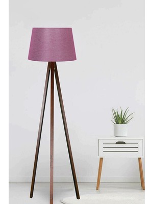 Allians Konik Kumaş Başlık Ahşap Üç Ayaklı Modern Lambader Mürdüm Kahve LY579