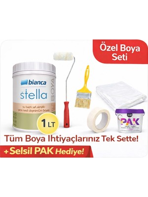 Bianca Stella Yeni Nesil Dönüşüm Boyası 1 Litre Boyama Seti (Su Bazlı Boya Fayans-Mermer-Tezgah-Kapı-Dolap-Iç Cephe-Dönüşüm-Mutfak-Banyo-Plastik-Ahşap)