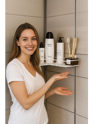 Tolmin Tekli Geniş Banyo Rafı |  L Tasarım Banyo Düzenleyici |  Yapışkanlı Çok Amaçlı Köşe Rafı |  Organizatör