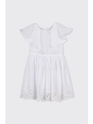 Panço Kız Bebek Yaka Detaylı Fisto Beyaz Elbise