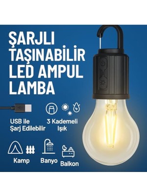 Allians Taşınabilir LED Ampul – USB Şarj, 3 Işık Kademesi, Pratik Kullanım