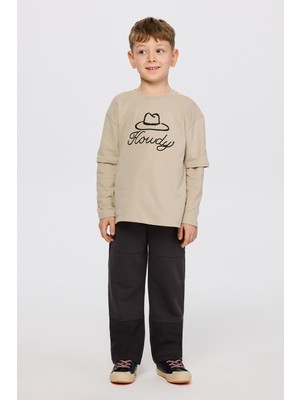 Panço Erkek Çocuk Uzun Kollu Bej Tişört