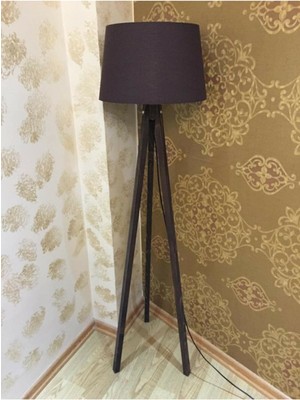 Allians Şık Ahşap Tripod Lambader, Konik Başlık, Kahve Kahverengi, Modern Tasarım