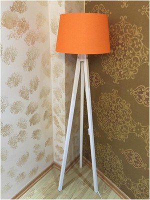 Allians Modern Üç Ayaklı Turuncu Beyaz Ahşap Lambader, Şık ve Şık Aydınlatma