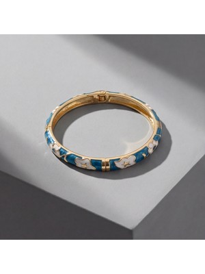 Ferizz Altın Kaplama Mavi Çiçekli Mineli Kadın Kelepçe BLZ-662