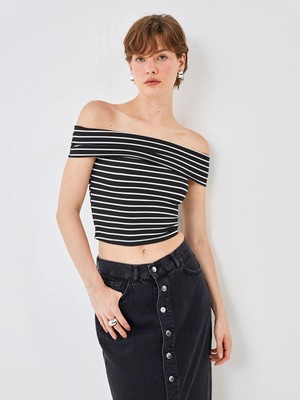 Lc Waikiki Yeni Sezon Kayık Yaka Çizgili Kadın Tişört