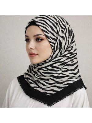 Sinem Emprime Koton Eşarp -  Siyah / BEYAZ-6292-05