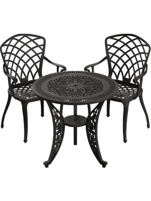 Ivf Siyah Yuvarlak Masa + 2'li Hitit Sandalye