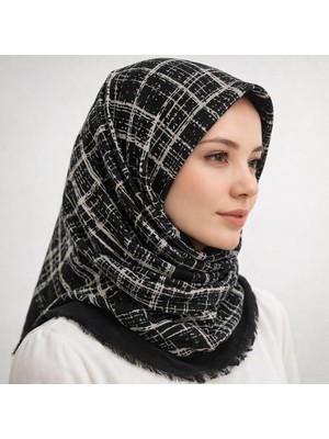 Sinem Emprime Koton Eşarp -  Siyah / BEYAZ-6292-07