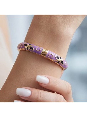 Ferizz Altın Kaplama Mor Çiçekli Mineli Kadın Kelepçe BLZ-660