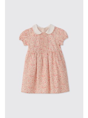 Panço Kız Bebek Çiçek Desenli Ekru Elbise