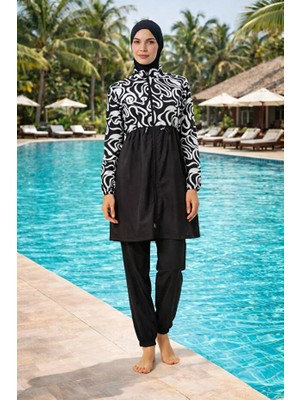 Tesmay Paraşüt Kumaş Hızlı Kuruyan Önden Fermuarlı Kadın Tesettür Mayo 22203