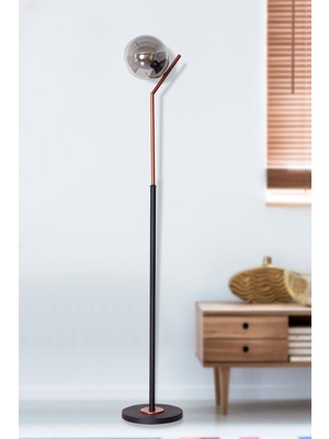 Allians Şık Bakır ve Siyah Metal Yerden Aydınlatma Lambaderi