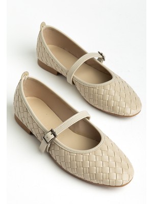 Senzora Bej Cilt Kadın Örgü Detaylı Günlük Babet