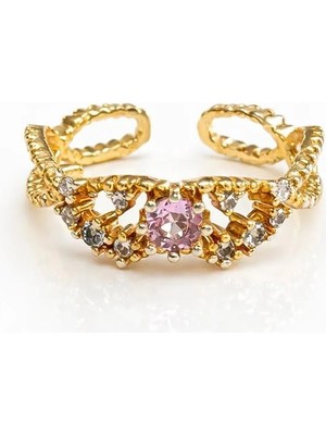 Angelovia Pembe Taşlı Zarif Çelik Yüzük