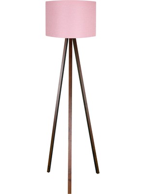 Allians Modern 3 Ayaklı Tripod Lambader, Yuvarlak Kumaş Abajur, Pembe ve Kahverengi