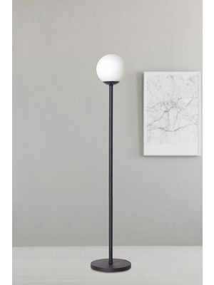 Allians Modern Siyah Metal ve Beyaz Camlı Lüx Yerden Aydınlatma Lambası