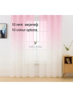 Farbateks Pembe Pudra Degrade Renk Üsten Renk Geçişli  2kat Pileli Tül Perde