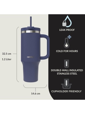Storemax Uslucanmarketplace Contigo Üniseks Yetişkin Streeterville Tumbler Pipetli Yalıtımlı Su Şişesi, 1.2l, Mavi