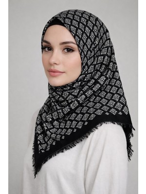 Sinem Emprime Koton Eşarp -  Siyah / BEYAZ-6292-11