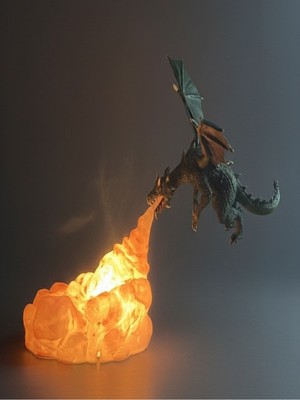 Allians Ejderha Figürlü LED Masa Lambası, Alev Efektli 3D Gece Dekorasyonu