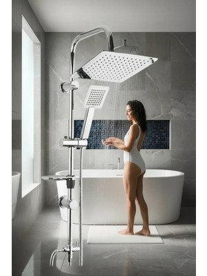 TE Dükkan Buğz Dubai Yeni Nesil Yağmurlama Etkili Krom Duş Robotu Seti - Fonksiyonel Tepe Duş Takımı