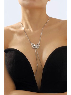 Özbience Gümüş Renk Kelebek Figürlü Vücut Aksesuarı, Zarif ve Şık Tasarım