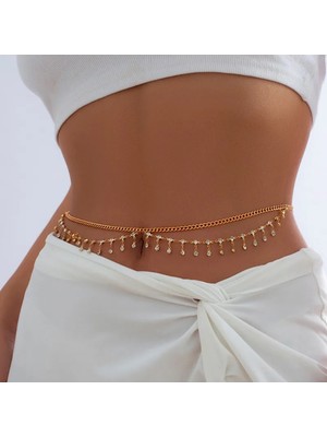 Özbience Altın Renkli Taşlı Bel Zinciri, Şık ve Zarif Takı Aksesuarı