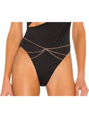 Özbience Şık Altın Renk Üç Zincirli Bel Aksesuarı ve Kolyesi