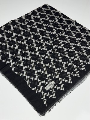 Sinem Emprime Koton Eşarp -  Siyah / BEYAZ-6292-12