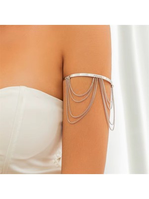 Özbience Şık Zincir Detaylı Üst Kol ve Bilezik Takımı