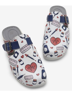 Tonny Black Kadın Beyaz Rahat Kalıp Baskılı Tokalı Terlik