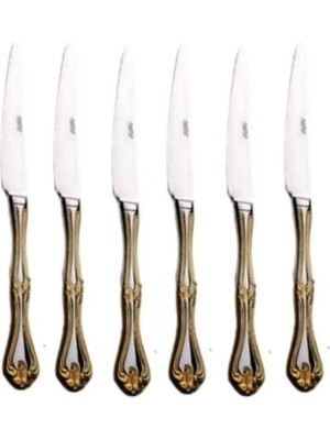 Nehir Lalezar Gold Altın Pasta Tatlı Bıçak 6 Lı Pasta Tatlı Bıçağı Gold